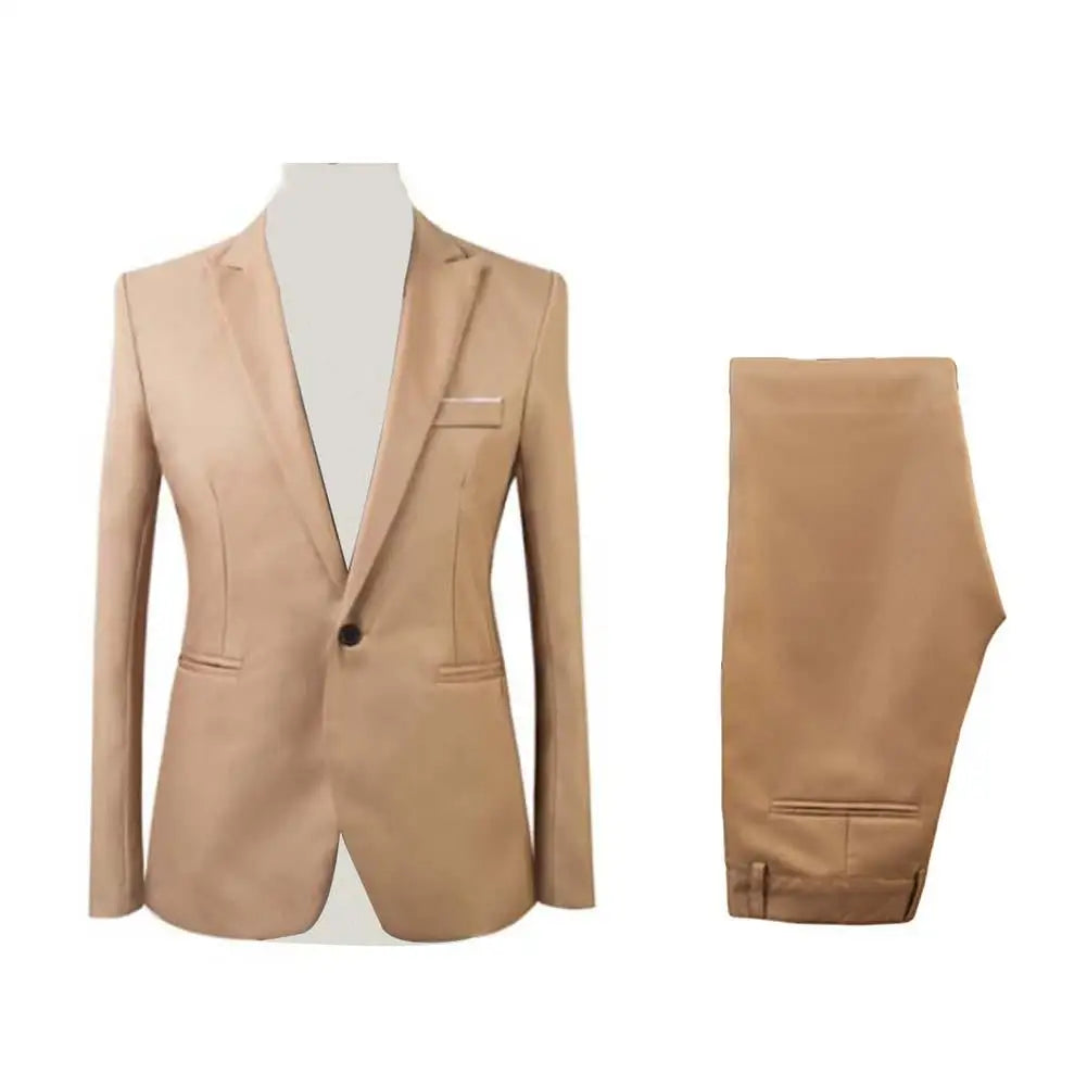 Men Suit Formal Party Long Sleeve Suit Pants Men s Solid Color Slim Fit Casual Business Suit Set Business Two piece Set