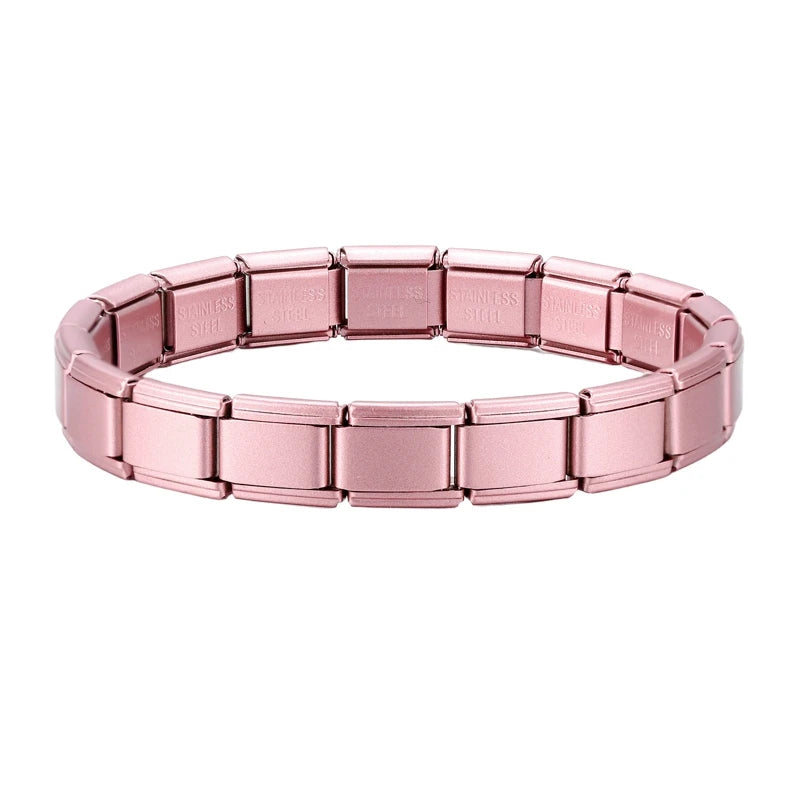 Men's Women's Jewelry DIY 9MM Width Italian Elastic Charm Bracelets Gold Silver Solid Color Stainless Steel Fashion Bangle Basic