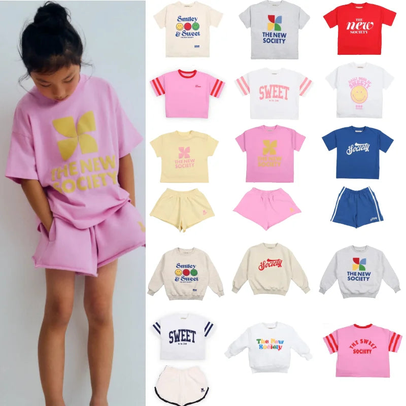 Kids' T-Shirt Shorts 2026 Spring/Summer New Cartoon Fashion Boys' Girls' Sweatshirts Cotton Cute Children's Short-Sleeve T-Shirt