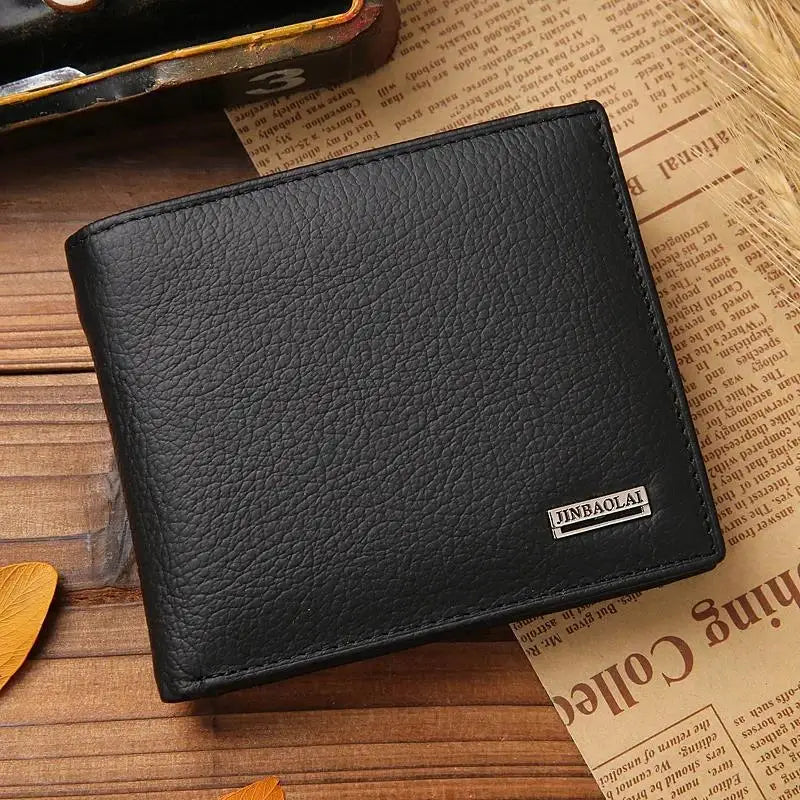 New Men Wallets Premium Product Real Cowhide for Man Short Black Walet Portefeuille Homme
