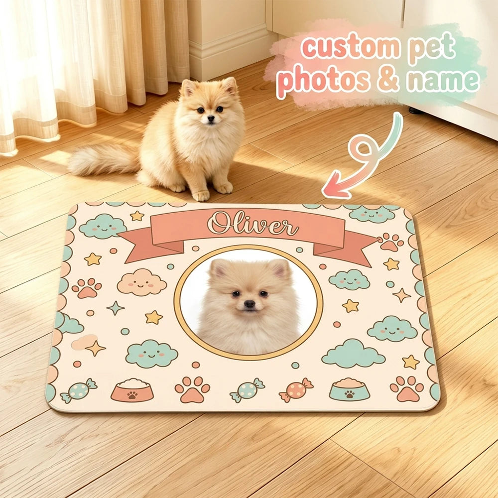 1PC Personalized Cute Cartoon Pet Feeding Mat,Custom Photo & Name,Easy Clean,Pet Feeding Station,Home Decoration,Puppy Gift