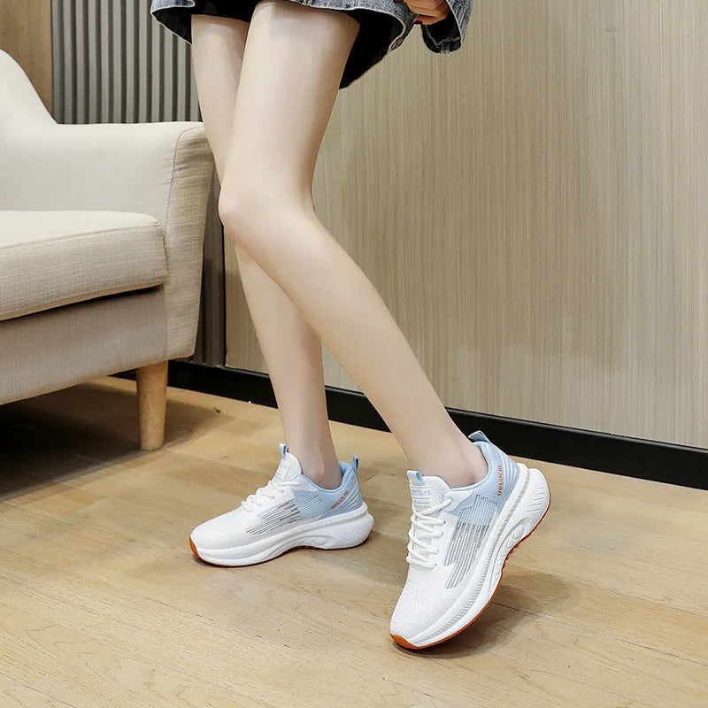 Women Shoes Summer Height Increase Fly Weave Soft Bottom Shoes Breathable Mesh Sneaker Outdoor Sports Running Sneakers for Women