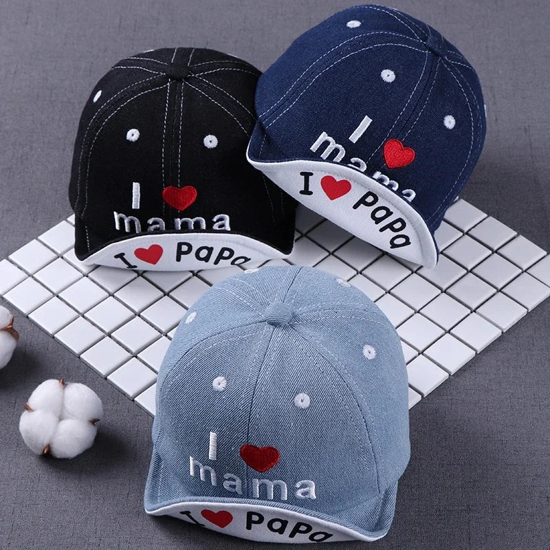 Baby Denim Baseball Cap I Love Mama  Summer Hat Kids Sun  For Boys And Girls Letter Children's Hats s