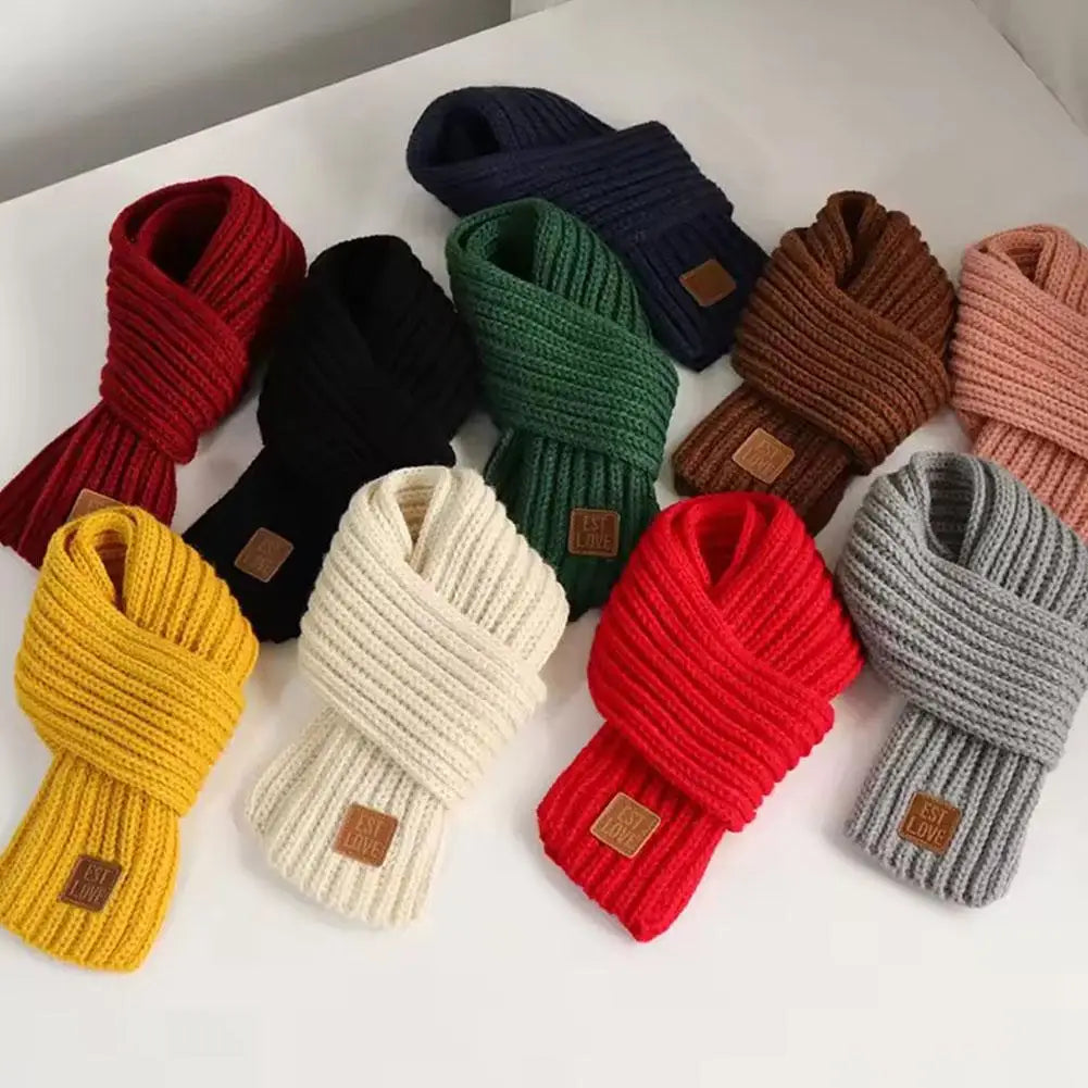 Kids Knitted Warm Scarf Thick Cold Resistant Solid Color Soft Short Style Lovely Scarf Christmas Gift Green Scarf Accessories