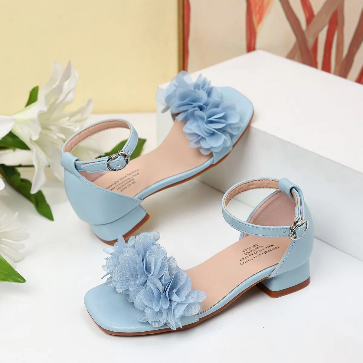 Children High Heel Sandals Fashion Flower Girls Princess Sandals Soft Sole Comfortable Non-slip Kids Shoes for Party Performance