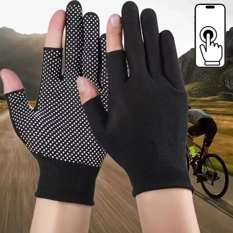 Touchscreen Nylon Gloves for Men Women Non-slip Breathable Half Finger Gloves for Summer Outdoor Riding Sport Fitness Sunscreen