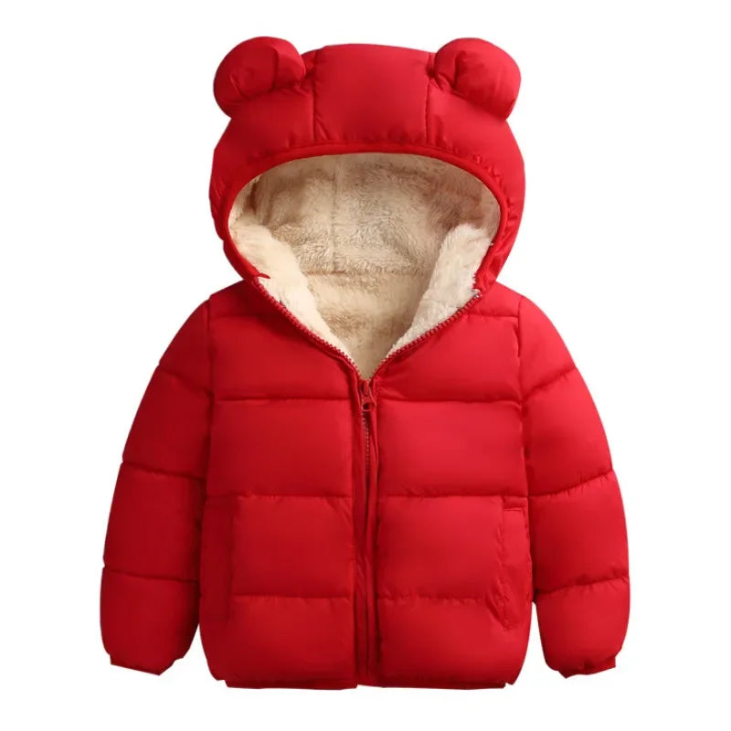 Kids Solid Color Coat, Zipper Open Front Hooded Cotton-padded Jacket for Boys and Girls, Black/ Dark Blue/ Royal Blue/ Red
