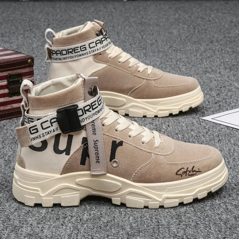 Fashion Men's Boots High-top Tooling Men's Ankle Boots designer Motorcycle Boots comfortable Leather Shoes Male Big Size 39-44