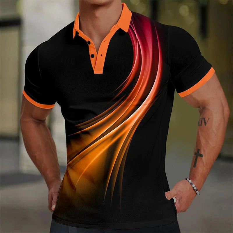 3D Printed Colorful Stripes Polo Shirt For Men Fashion Pattern Short Sleeves Summer Casual Lapel Tops Oversized Tees T-Shirts