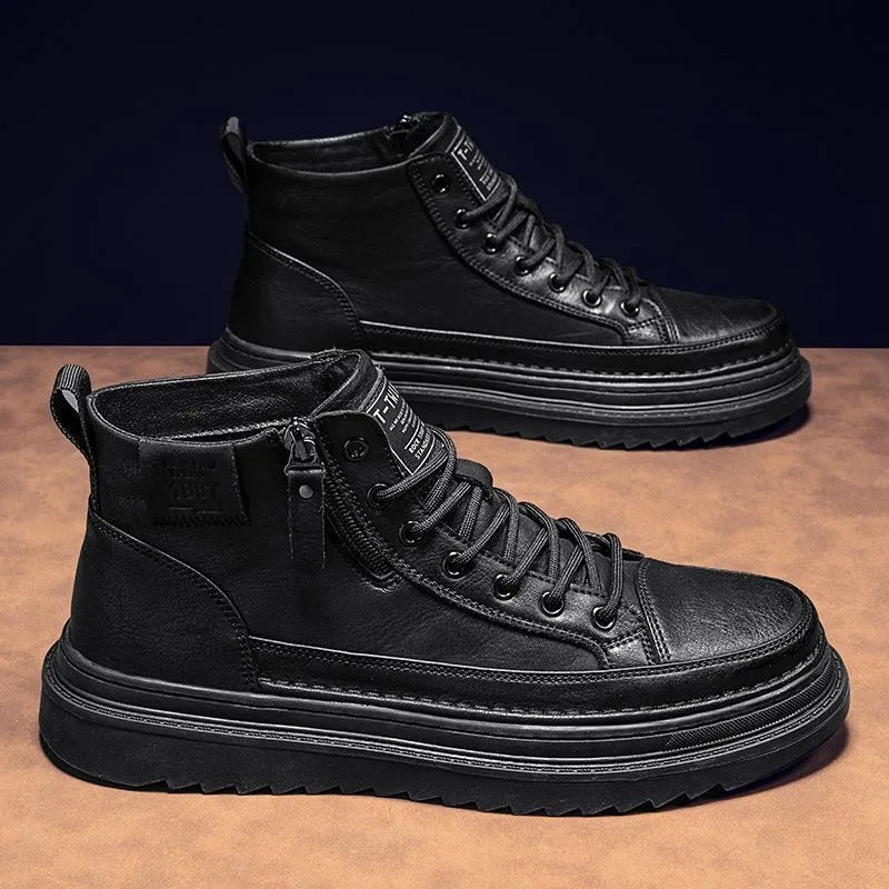 New Men Leather Boots Spring Comfortable Soft Sole High Top Work Shoes Classic Business Casual Ankle Boots Sneakers Botas Hombre