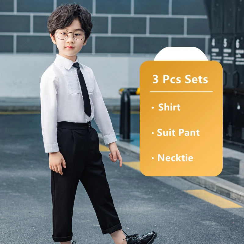 Kids Suit Pant Boys Formal Dress Long Sleeve Shirt Casual Pants Teen Child Solid Color Trousers Baby Toddler Gentlemen Clothes