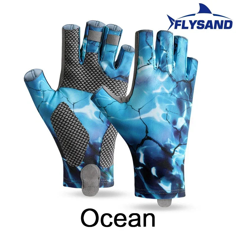 Fishing Gloves for Men Spring Summer Outdoor Sunscreen Non Slip Cool Ice Silk Half Finger Breathable