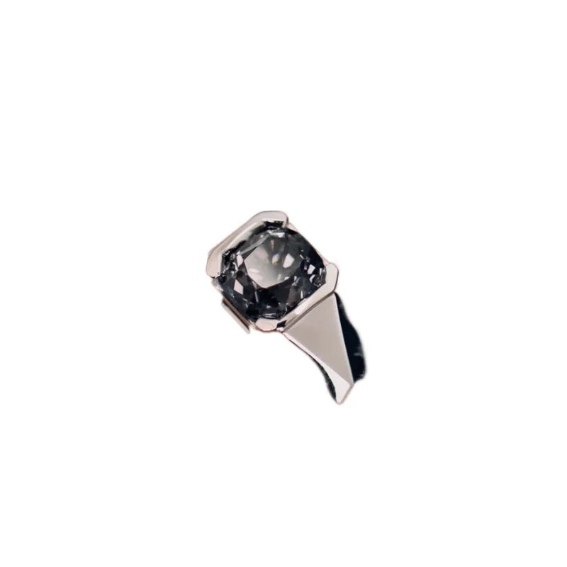 Silver glossy dazzling dark shiny metal inlaid black gemstones mens rings classic and handsome attending banquet jewelry