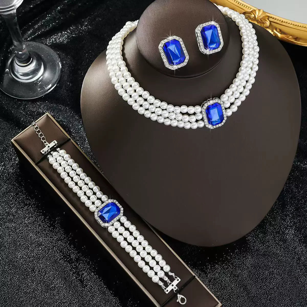 White Pearl Jewelry Set For Women Bridal Crystals Necklace Bracelet Earring Wedding Party Jewelry Sets