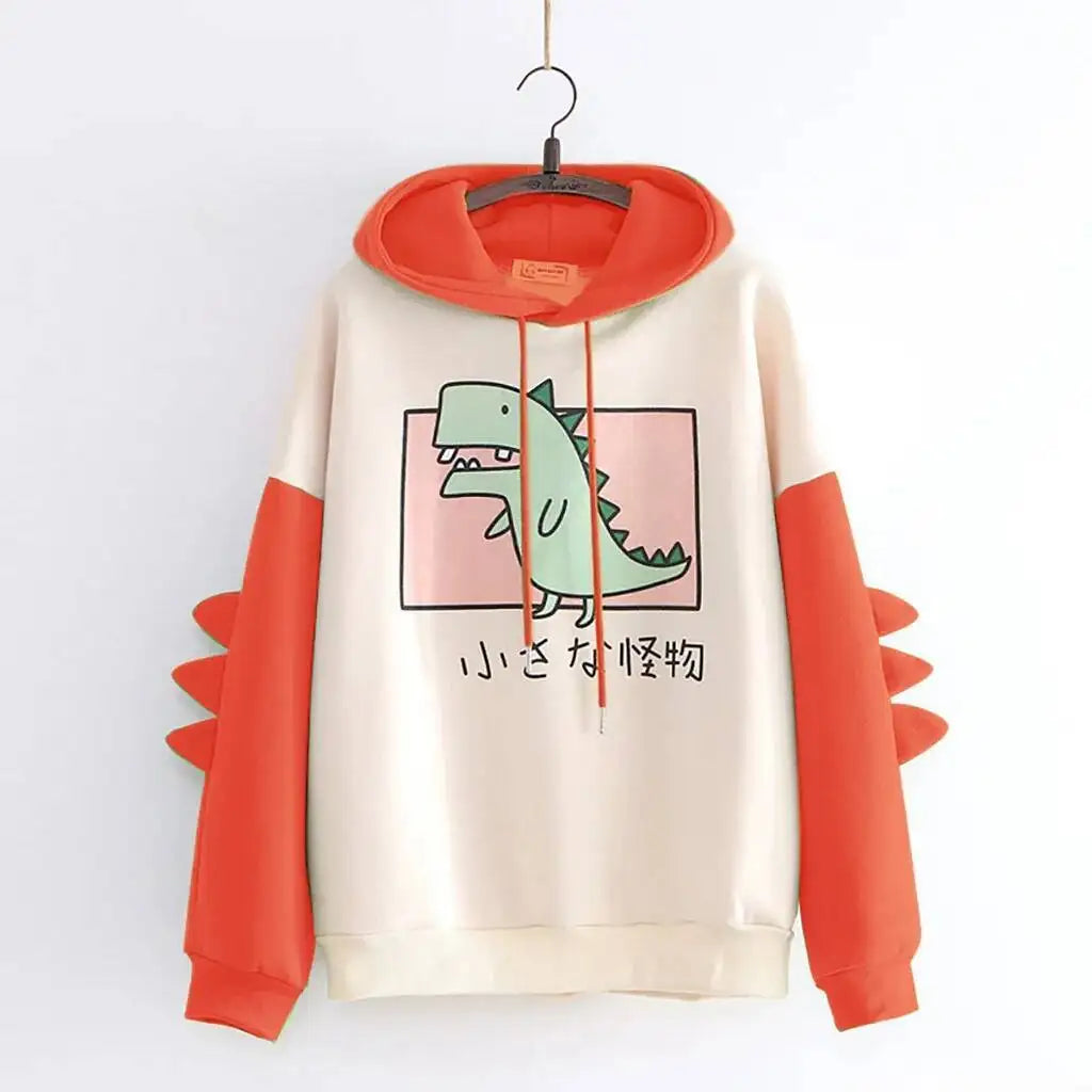 Y2K Style Women Dinosaur Hoodies Cute Horns Hooded Sweatshirts Autumn Winter Hawaii Pullovers Halloween Teenager Matching Wear