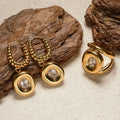Women 2 Piece 18K Gold Plated Zircon Jewelry Set, Twisted Hoop Drop Earrings And Open Ring, Waterproof Stainless Steel