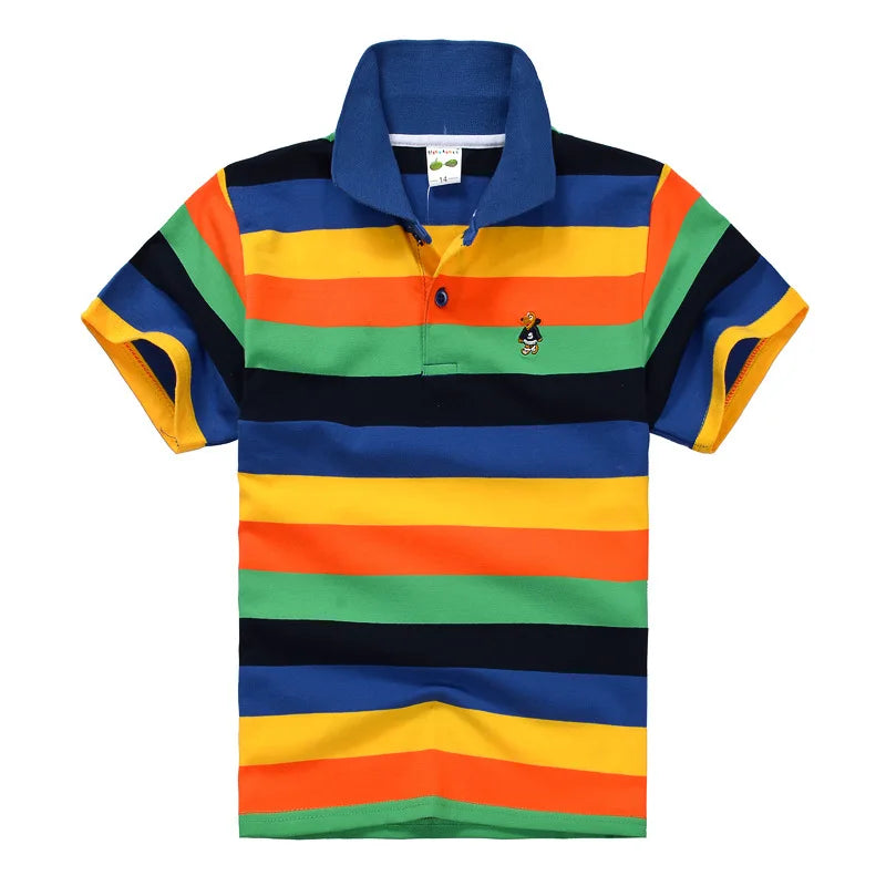 Kids Polo Shirts Summer Children's Short Sleeve Boys Top Polo Shirt Color Striped 2Y-12Y Teens Cotton Girls School Shirts