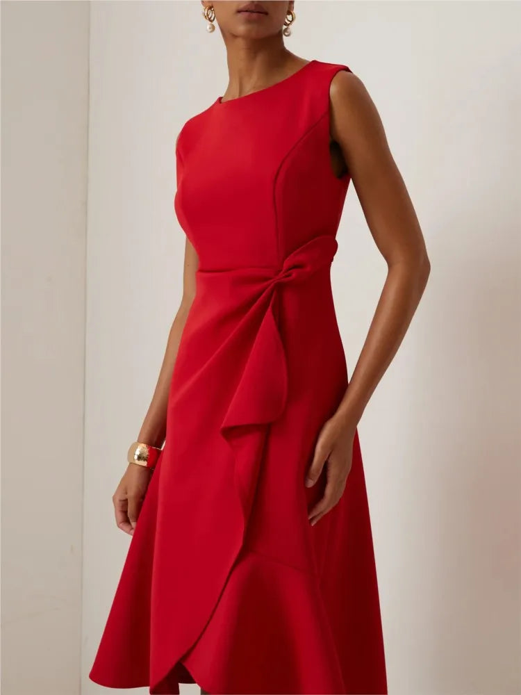 Woman's Foreign Style Party Prom Dress Summer Sexy Sleeveless Fashion Irregular Hem Midi Dresses Ladies Solid Color Vestidos