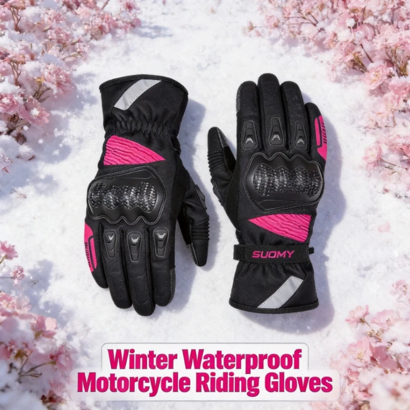  Women's Pink Winter Motorcycle Gloves, Waterproof Warm Windproof, Anti-Fall Urban Commuter Men Motorbike Gloves
