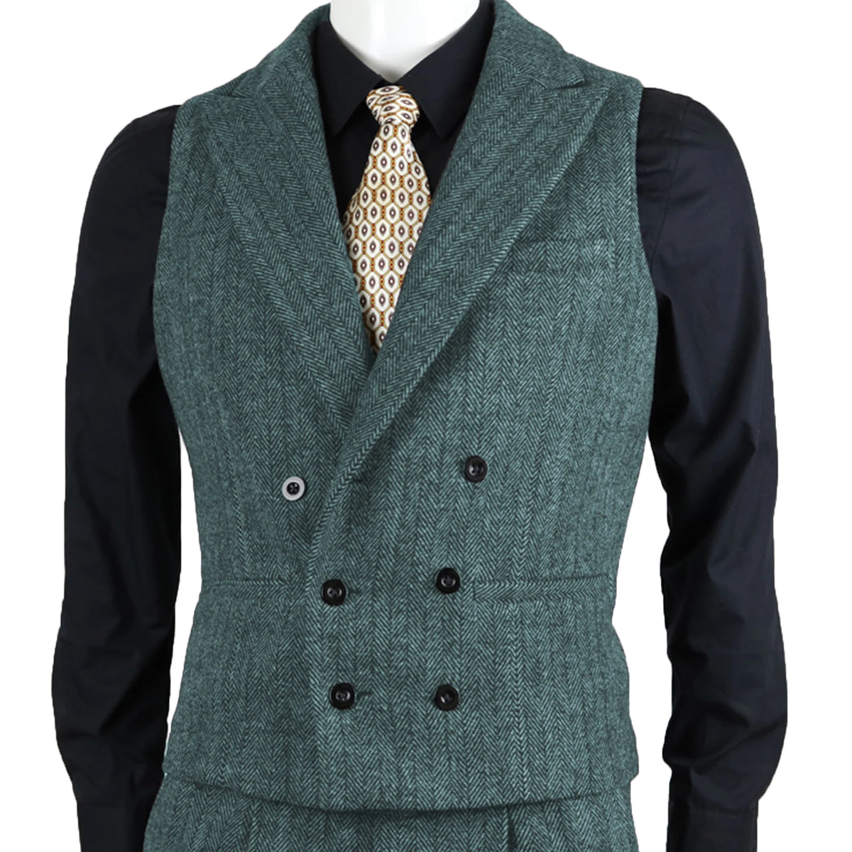 Men Suit Vest Brown Herringbone Tweed Slim Fit Waistcoat Double Breasted Sleeveless Jacket For Wedding Party Prom Suit Vests