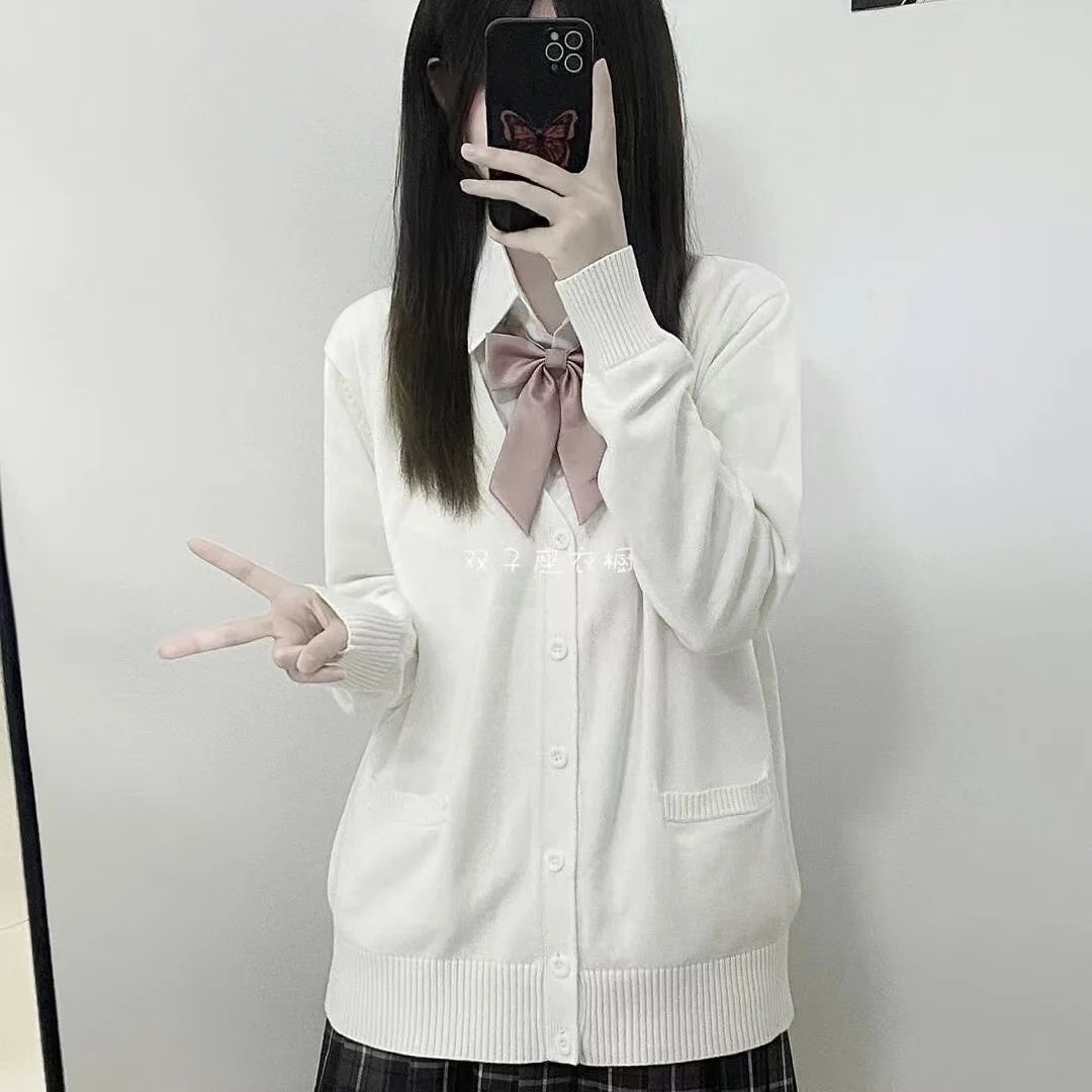 Autumn Winter Women's Pure Color Knitted Sweater Original College Sle Jaet Coat Spring Summer Long Sve  Collar Button