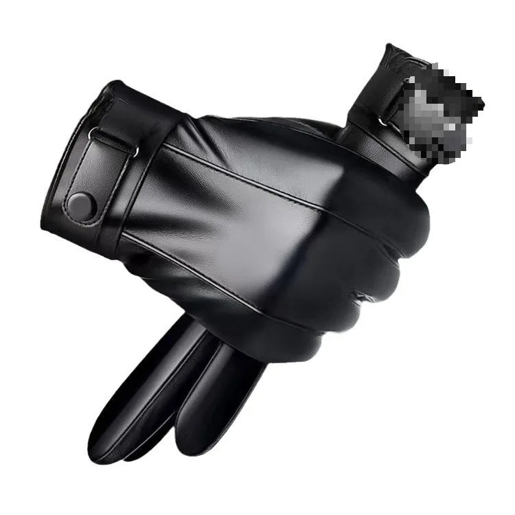 Leather Gloves for Men in Winter, Warm and Cold Resistant, Cycling Waterproof, Touch Screen, Motorcycle Windproof Gloves