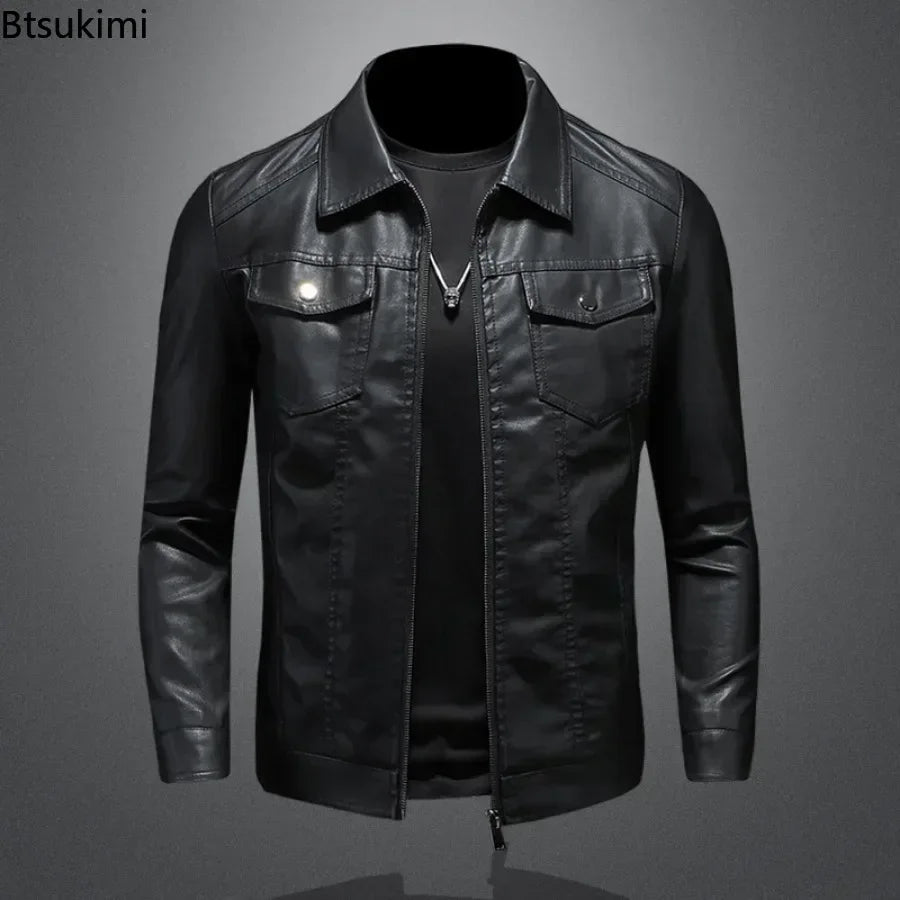 New Men's Leather Jackets Motorcycle Coats High Quality Slim Business PU Leather Tops Fashion Black Plush Warm Clothing for Men