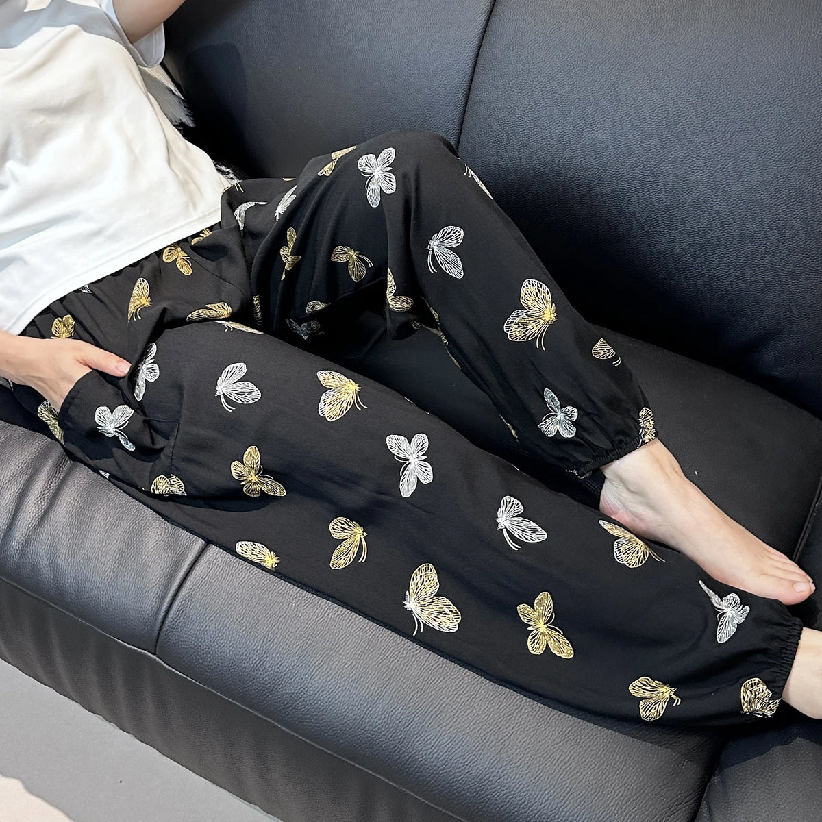 Cool Summer New Silk Cotton Spwear Loose Women's Wide Leg Pants Home Wear Floral Print Heat Resistant Comfortable Casual T...