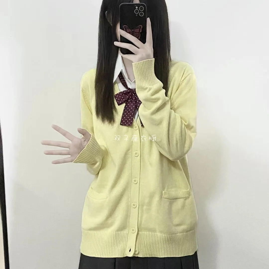 Autumn Winter Women's Pure Color Knitted Sweater Original College Sle Jaet Coat Spring Summer Long Sve  Collar Button