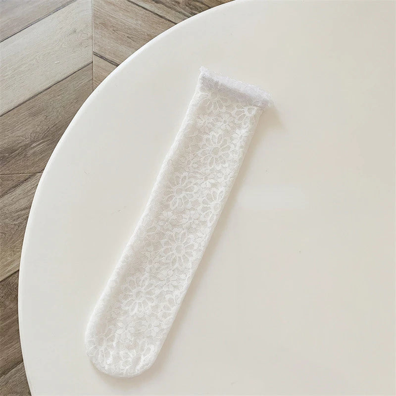 Korean Kids Girl Sock Retro Lace Ruffle Hollow Lovely Calf Sock for Children Girl Thin Breathable Frilly Princess Sock Kid Stuff