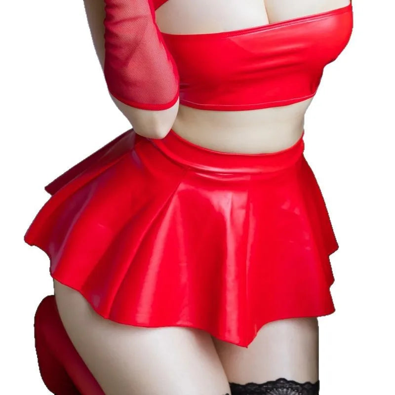 Women's PU Leather Pleated Mini Skirt Lingerie Hot Clubwear   Outfit 449B Fashionable Nightclub Eveningwear
