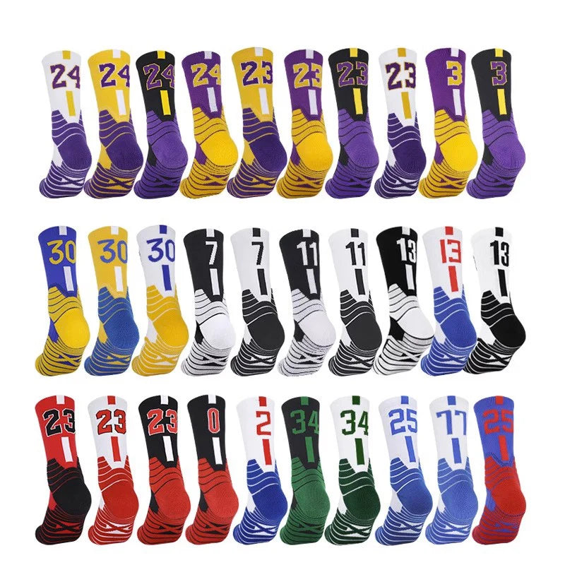 Professional Star Basketball Socks Adults Kids Number 23 Elite Towel Bottom Sports Socks Non-slip Breathable Durable Socks