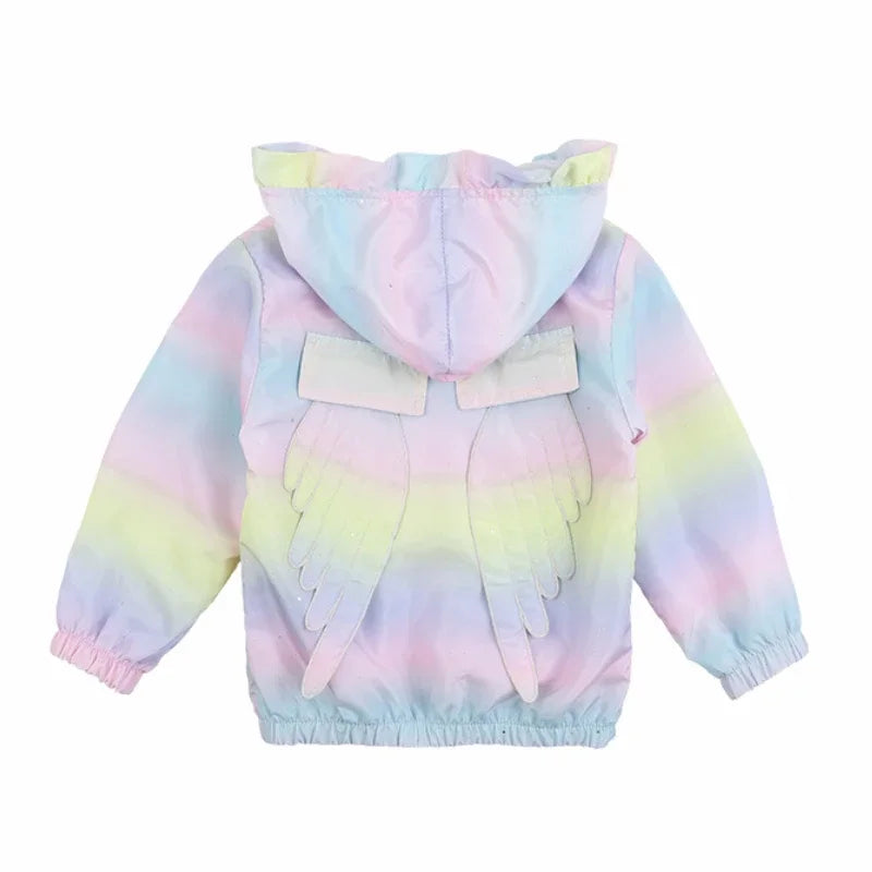 Rainbow Girls Jackets Hoodies Kids Coat 2024 New Korean Fashion Female Baby Jacket Cute Wings Top Spring Autumn Children Outwear