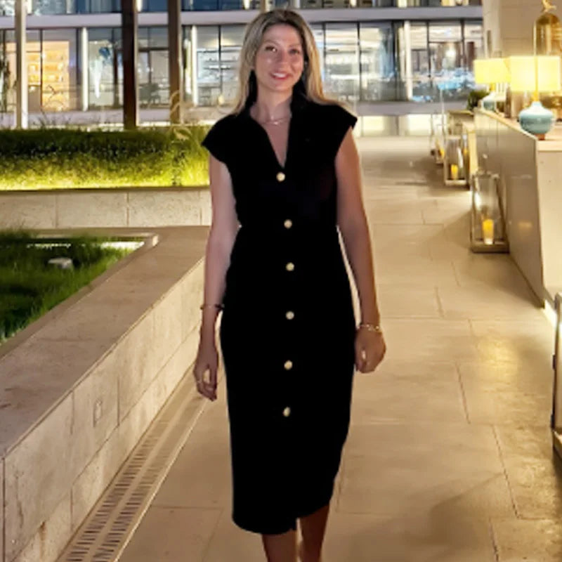 HXAO 2025 Women's Dress Ruffled Long Dresses Summer Elegant White Khaki Black Dress Button Up Slim Vestidos Chic Evening Dresses