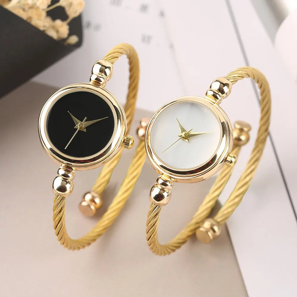 MAYZHISU Simple Women Watches Stainless Steel Retro Ladies Quartz Wristwatch Small Gold Bangle Bracelet Luxury Chain Watch