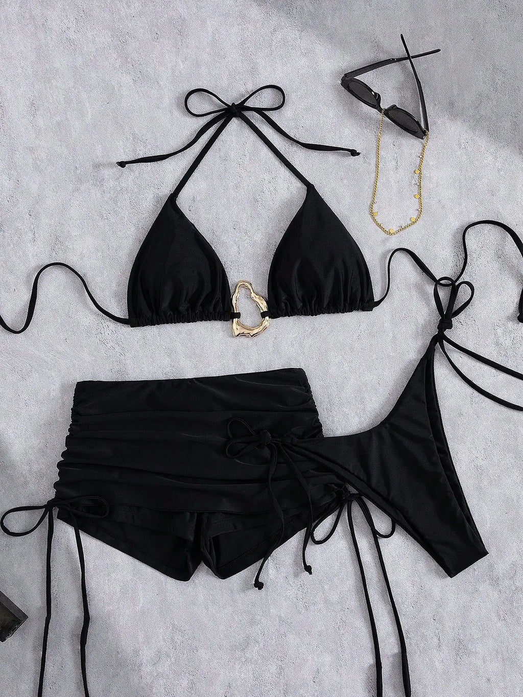 2026 Swimwear Designer Irregular Ring Bikini 3 PCS Swimsuit Drawstring Shorts Bikinis Women Three Piece Beachwear Outfit Maillot