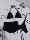 2026 Swimwear Designer Irregular Ring Bikini 3 PCS Swimsuit Drawstring Shorts Bikinis Women Three Piece Beachwear Outfit Maillot