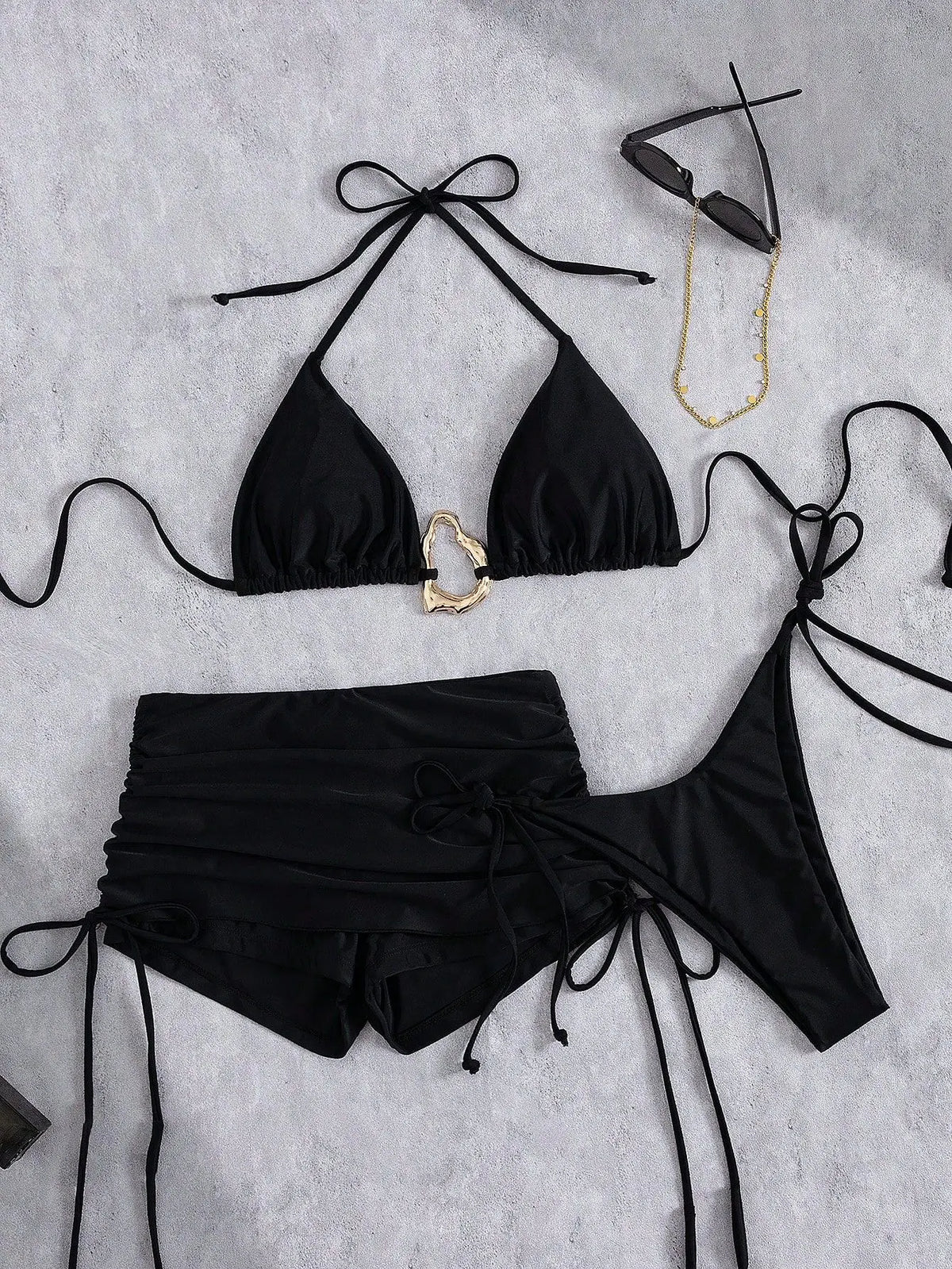 2026 Swimwear Designer Irregular Ring Bikini 3 PCS Swimsuit Drawstring Shorts Bikinis Women Three Piece Beachwear Outfit Maillot