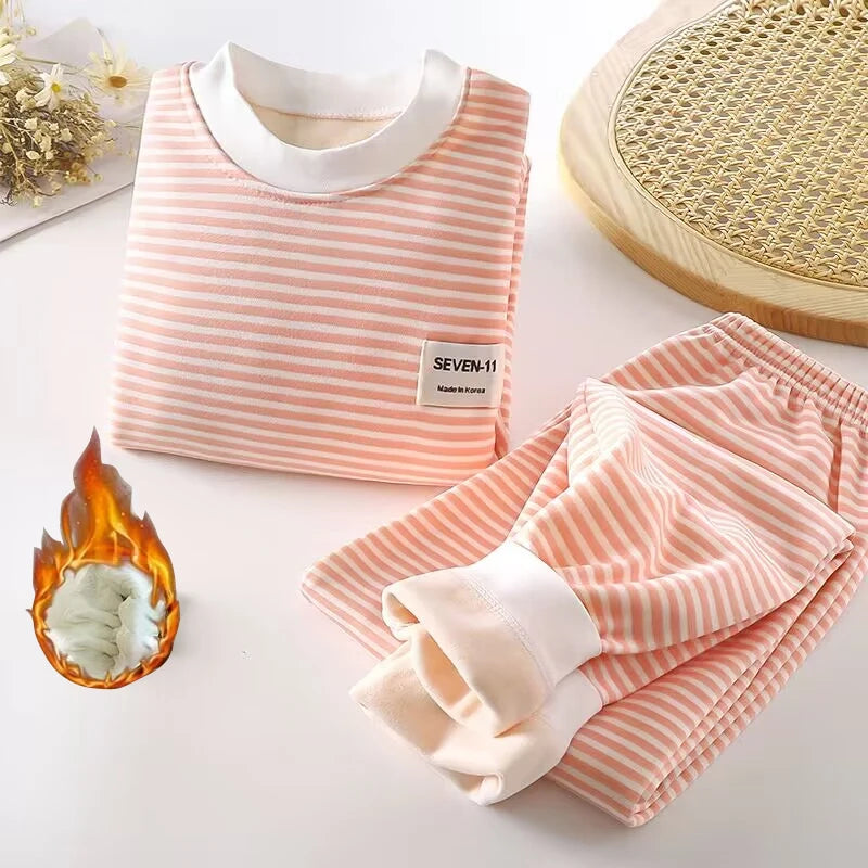 0-5-Year-Old Baby Plush Children's Pajamas Solid Color Long-Sleeved Pants Breathable Pajamas for Boys and Girls Casual Wear