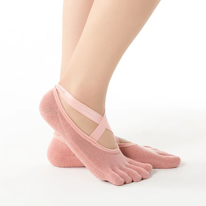 Yoga Sock Women Mid Tube Cotton Sock Silicone Indoor Fitness Pilates Sport Socks Female Floor Dance Exercise Bandage Five Toe
