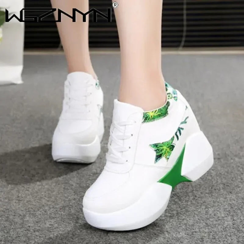 Women Sneakers 2025 Fashion Casual Shoes Woman Comfortable Breathable White Flats Female Platform Sneakers Chaussure Femme 10cm