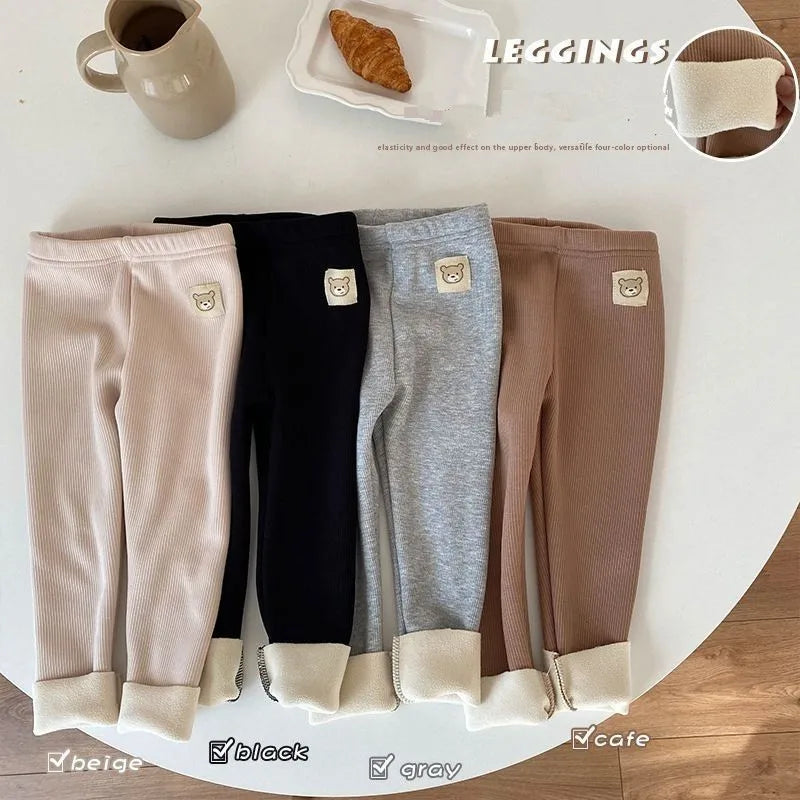 Kids Boys Pants Autumn Winter Thick Warm Girls Leggings Solid Color Children's Pant Kids Clothes
