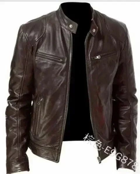 Motorcycle Leather Jackets Man Casual Fashion Motorcycle Coat Slim Fit Lapel PU Jackets Fall Anti-wind Leather Coat Male Retro
