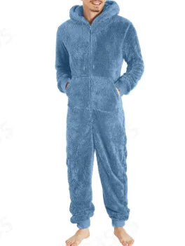 Winter Warm Men Plush Pajamas Big Size Coral Fleece Jumpsuit Hoodies Bodysuit Fleece Pajamas Daily Hooded Flannel Homewear