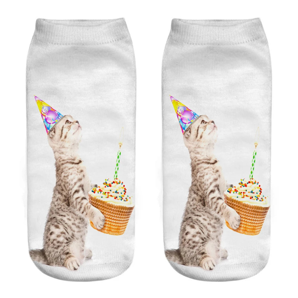 New Women Hot Sell 3D Printed Cool Fashion Funny Cats Cosplay Daily Life Story Socks Short Socks Art Novelty Xmas Gift Dropship