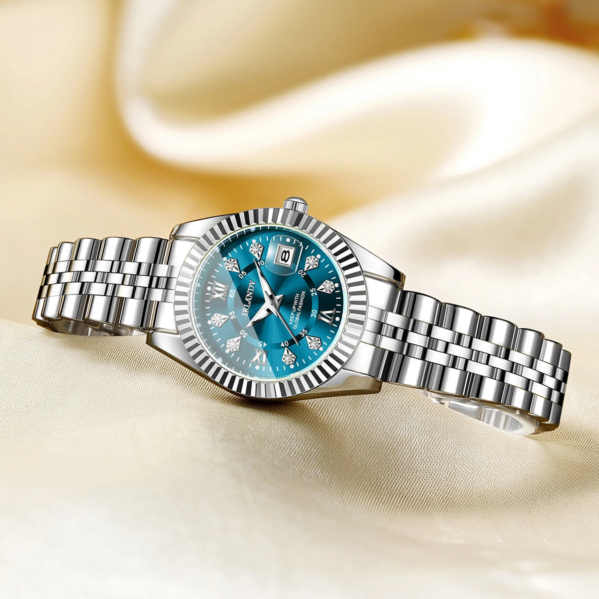 Luxury Rhinestone Women Watches Ladies Roma Dial Stainless Steel Quartz Wristwatch with Calendar Reloj Mujer (Without Box)