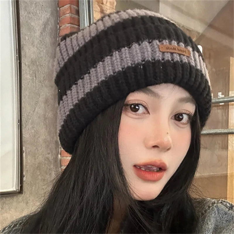 NEW Winter Warm Hats For Women Casual Stacking Knitted Bonnet Caps Men Hats Stripe Hip Hop Unisex Female Beanies