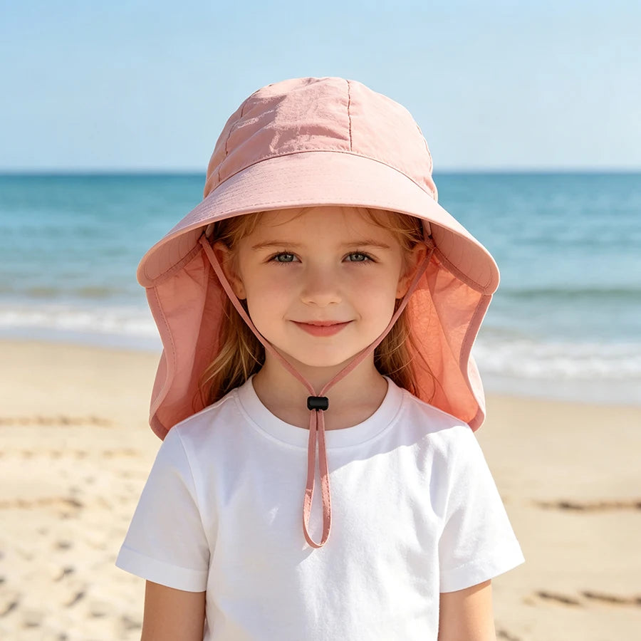 Children's Hat Summer Thin Breathable  Sunshade Hat for Boys, Girls, and Babies Sunscreen Outdoor Big brimmed Neck Protectio