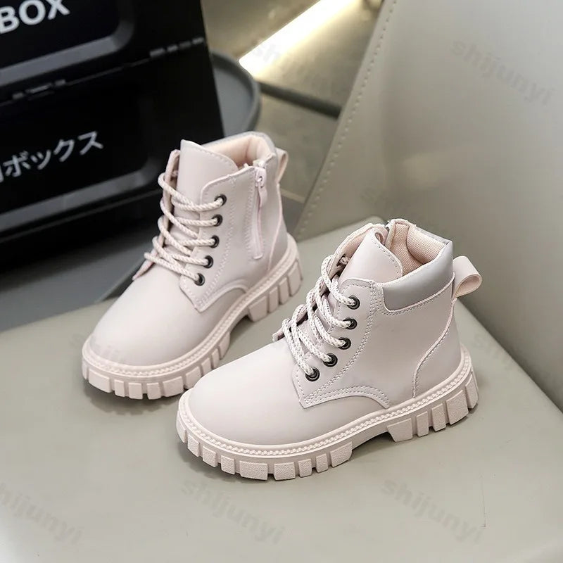 Children Leather Boots Kids Ankle Boots Non-slip Side Zipper Soild Color 2026 Autumn New Boys Girls Short Boots Comfortable