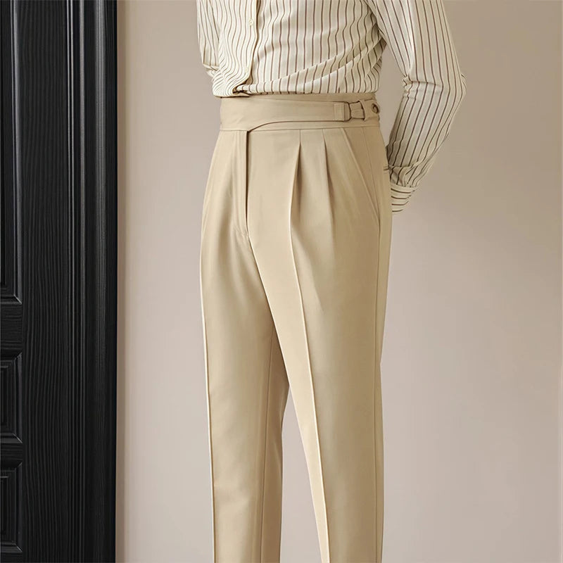 Men's Light Luxury Fitting Well Draped Baggy Suit Pants Casual Button-down Solid Color Straight Premium Elegant Dress Pants